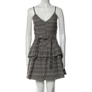 MARISSA WEBB Black & White Tiered Belted Spaghetti Strap Mini Dress